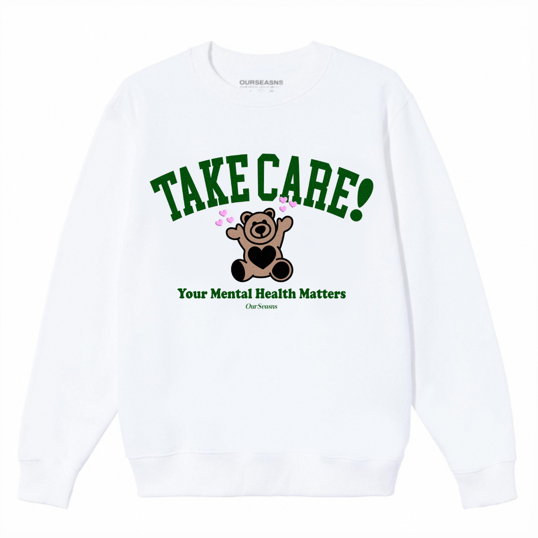 AZ Take Care! Heart Teddy Crewneck (Puff Pink Heart)